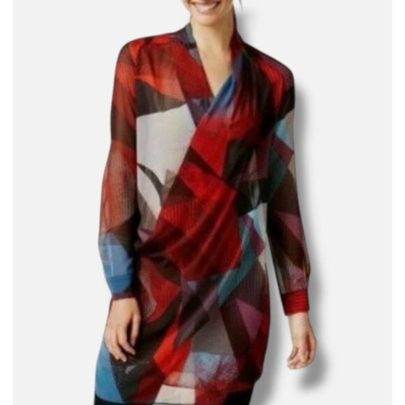 Robert Rodriguez Brooke Overlay Faux Wrap Mini Dress Tunic Women’s Medium Geomet - Picture 2 of 9